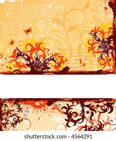 Grunge paint flower background with butterfly, element for design, vector illustration