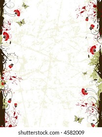 Grunge paint flower background with butterfly, element for design, vector illustration