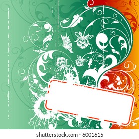 Grunge paint flower background with butterfly, element for design, vector illustration