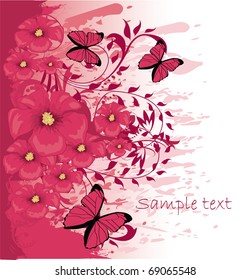 Grunge paint flower background with butterfly, element for design, vector illustration
