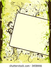 Grunge paint flower background with frame, element for design, vector illustration