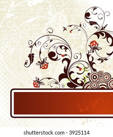 Grunge paint flower background with frame, element for design, vector illustration