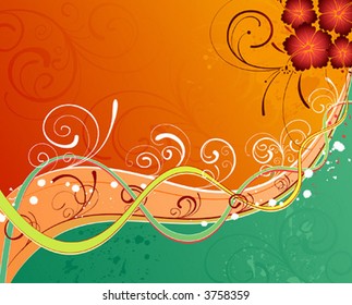 Grunge paint flower background with stripes, element for design, vector illustration