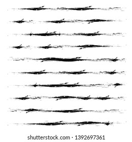 Grunge Paint isolated stripes . Vector brush Stroke . Distressed lines .  paintbrush collection . Modern Textured brushstrokes . Dry border in Black . 