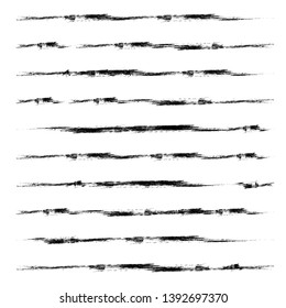 Grunge Paint isolated stripes . Vector brush Stroke . Distressed lines .  paintbrush collection . Modern Textured brushstrokes . Dry border in Black . 