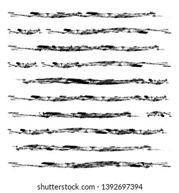 Grunge Paint isolated stripes . Vector brush Stroke . Distressed lines .  paintbrush collection . Modern Textured brushstrokes . Dry border in Black . 