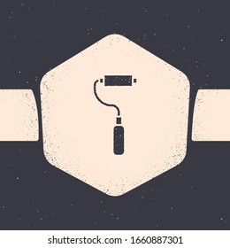 Grunge Paint roller brush icon isolated on grey background. Monochrome vintage drawing. Vector Illustration