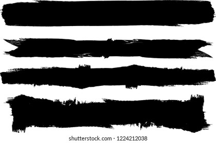 Grunge Paint Roller . Vector brush Stroke . Distressed banner . Black stripes isolated. paintbrush collection . Modern Textured shape . Dry border in Black . Bulge lines