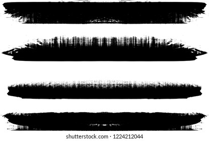 Grunge Paint Roller . Vector brush Stroke . Distressed banner . Black stripes isolated. paintbrush collection . Modern Textured shape . Dry border in Black . Bulge lines