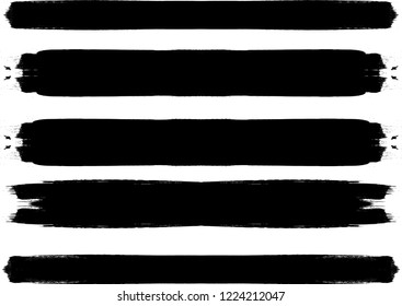 Grunge Paint Roller . Vector brush Stroke . Distressed banner . Black stripes isolated. paintbrush collection . Modern Textured shape . Dry border in Black . Bulge lines