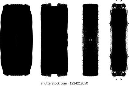 Grunge Paint Roller . Vector brush Stroke . Distressed banner . Black stripes isolated. paintbrush collection . Modern Textured shape . Dry border in Black . Bulge lines