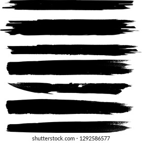 Grunge Paint Roller . Vector brush Stroke . Distressed banner . Black stripes isolated. paintbrush collection . Modern Textured shape . Dry border in Black . Bulge lines