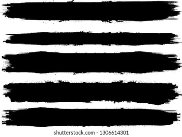 Grunge Paint Roller . Vector brush Stroke . Distressed banner . Black stripes isolated. paintbrush collection . Modern Textured shape . Dry border in Black . Bulge lines