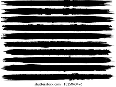 Rouleau de peinture grunge . Image Vectorielle Brouillon. Banderole en relief. Bandes noires isolées. collection de pinceaux . Forme Texture moderne . Bordure sèche en Noir. Lignes en vrac