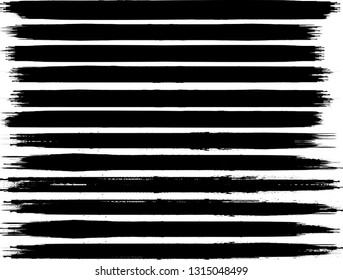 Grunge Paint Roller . Vector brush Stroke . Distressed banner . Black stripes isolated. paintbrush collection . Modern Textured shape . Dry border in Black . Bulge lines