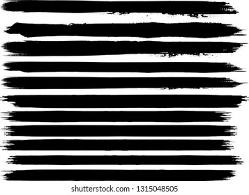 Grunge Paint Roller . Vector brush Stroke . Distressed banner . Black stripes isolated. paintbrush collection . Modern Textured shape . Dry border in Black . Bulge lines
