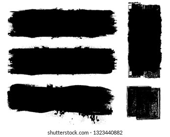 Grunge Paint Roller . Vector brush Stroke . Distressed banner . Black stripes isolated. paintbrush collection . Modern Textured shape . Dry border in Black . Bulge lines