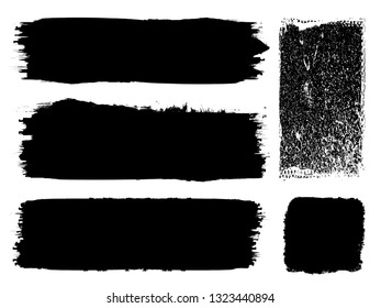 Grunge Paint Roller . Vector brush Stroke . Distressed banner . Black stripes isolated. paintbrush collection . Modern Textured shape . Dry border in Black . Bulge lines