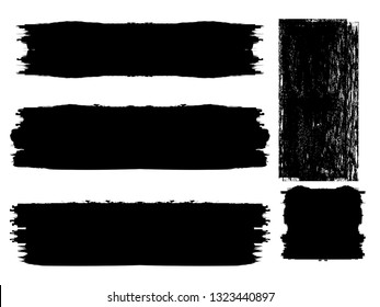 Grunge Paint Roller . Vector brush Stroke . Distressed banner . Black stripes isolated. paintbrush collection . Modern Textured shape . Dry border in Black . Bulge lines