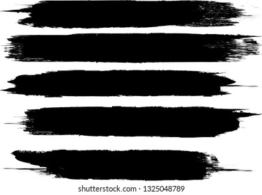 Grunge Paint Roller . Vector brush Stroke . Distressed banner . Black stripes isolated. paintbrush collection . Modern Textured shape . Dry border in Black . Bulge lines