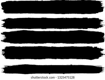 Grunge Paint Roller . Vector brush Stroke . Distressed banner . Black stripes isolated. paintbrush collection . Modern Textured shape . Dry border in Black . Bulge lines