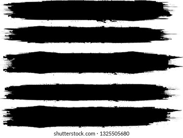Grunge Paint Roller . Vector brush Stroke . Distressed banner . Black stripes isolated. paintbrush collection . Modern Textured shape . Dry border in Black . Bulge lines