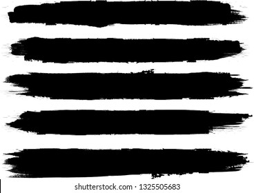 Grunge Paint Roller . Vector brush Stroke . Distressed banner . Black stripes isolated. paintbrush collection . Modern Textured shape . Dry border in Black . Bulge lines