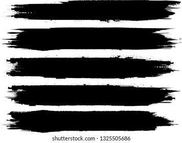 Grunge Paint Roller . Vector brush Stroke . Distressed banner . Black stripes isolated. paintbrush collection . Modern Textured shape . Dry border in Black . Bulge lines