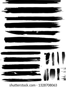 Grunge Paint Roller . Vector brush Stroke . Distressed banner . Black stripes isolated. paintbrush collection . Modern Textured shape . Dry border in Black . Bulge lines