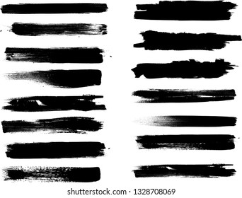 Grunge Paint Roller . Vector brush Stroke . Distressed banner . Black stripes isolated. paintbrush collection . Modern Textured shape . Dry border in Black . Bulge lines