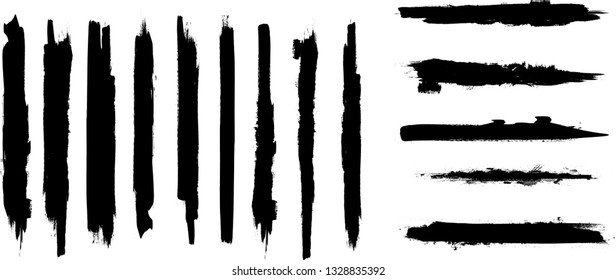 Grunge Paint Roller . Vector brush Stroke . Distressed banner . Black stripes isolated. paintbrush collection . Modern Textured shape . Dry border in Black . Bulge lines