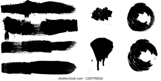 Grunge Paint Roller . Vector brush Stroke . Distressed banner . Black stripes isolated. paintbrush collection . Modern Textured shape . Dry border in Black . Bulge lines