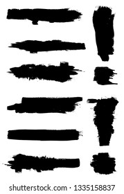 Grunge Paint Roller . Vector brush Stroke . Distressed banner . Black stripes isolated. paintbrush collection . Modern Textured shape . Dry border in Black . Bulge lines