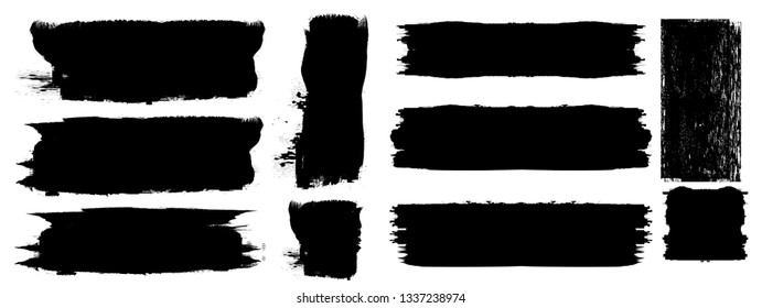 Grunge Paint Roller . Vector brush Stroke . Distressed banner . Black stripes isolated. paintbrush collection . Modern Textured shape . Dry border in Black . Bulge lines