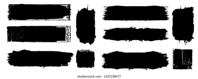 Grunge Paint Roller . Vector brush Stroke . Distressed banner . Black stripes isolated. paintbrush collection . Modern Textured shape . Dry border in Black . Bulge lines