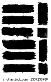 Grunge Paint Roller . Vector brush Stroke . Distressed banner . Black stripes isolated. paintbrush collection . Modern Textured shape . Dry border in Black . Bulge lines