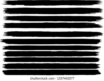 Grunge Paint Roller . Vector brush Stroke . Distressed banner . Black stripes isolated. paintbrush collection . Modern Textured shape . Dry border in Black . Bulge lines