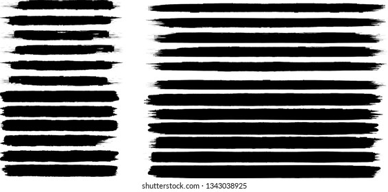 Grunge Paint Roller . Vector brush Stroke . Distressed banner . Black stripes isolated. paintbrush collection . Modern Textured shape . Dry border in Black . Bulge lines