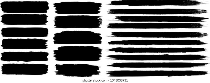 Grunge Paint Roller . Vector brush Stroke . Distressed banner . Black stripes isolated. paintbrush collection . Modern Textured shape . Dry border in Black . Bulge lines