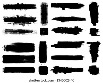 Grunge Paint Roller . Vektorbürstenstroke . Falsches Banner . Schwarze Streifen einzeln. Pinselsammlung . Moderne Texturierte Form . Trockene Grenze auf Schwarz. Massengutlinien