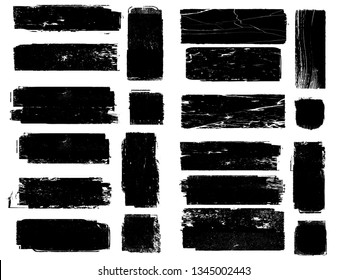 Grunge Paint Roller . Vektorbürstenstroke . Falsches Banner . Schwarze Streifen einzeln. Pinselsammlung . Moderne Texturierte Form . Trockene Grenze auf Schwarz. Massengutlinien