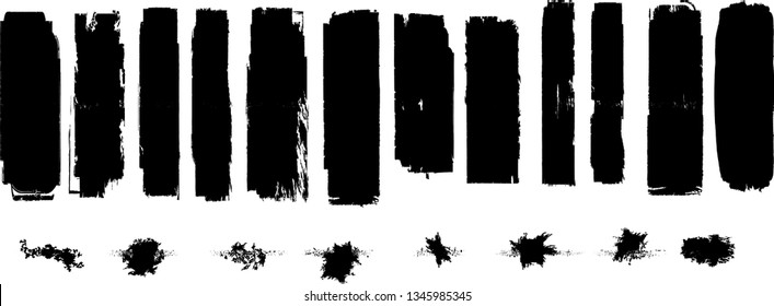 Grunge Paint Roller . Vector brush Stroke . Distressed banner . Black stripes isolated. paintbrush collection . Modern Textured shape . Dry border in Black . Bulge lines