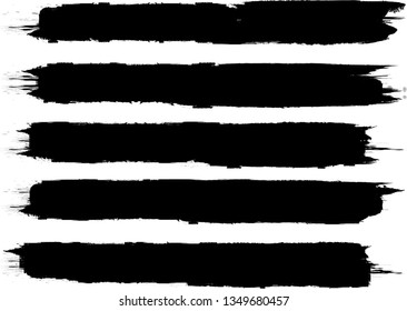 Grunge Paint Roller . Vector brush Stroke . Distressed banner . Black stripes isolated. paintbrush collection . Modern Textured shape . Dry border in Black . Bulge lines
