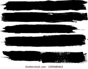 Grunge Paint Roller . Vector brush Stroke . Distressed banner . Black stripes isolated. paintbrush collection . Modern Textured shape . Dry border in Black . Bulge lines