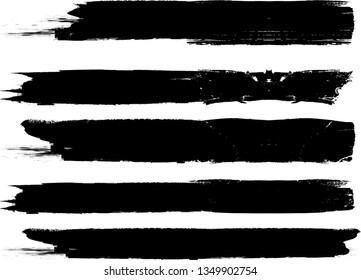 Grunge Paint Roller . Vector brush Stroke . Distressed banner . Black stripes isolated. paintbrush collection . Modern Textured shape . Dry border in Black . Bulge lines