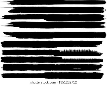 Grunge Paint Roller . Vector brush Stroke . Distressed banner . Black stripes isolated. paintbrush collection . Modern Textured shape . Dry border in Black . Bulge lines