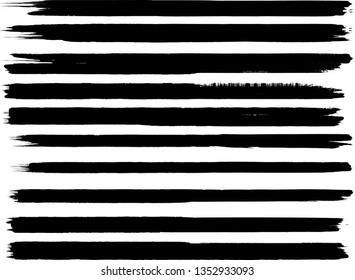 Grunge Paint Roller . Vector brush Stroke . Distressed banner . Black stripes isolated. paintbrush collection . Modern Textured shape . Dry border in Black . Bulge lines