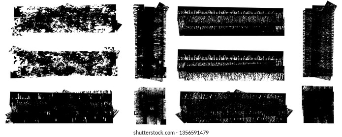 Grunge Paint Roller . Vector brush Stroke . Distressed banner . Black stripes isolated. paintbrush collection . Modern Textured shape . Dry border in Black . Bulge lines