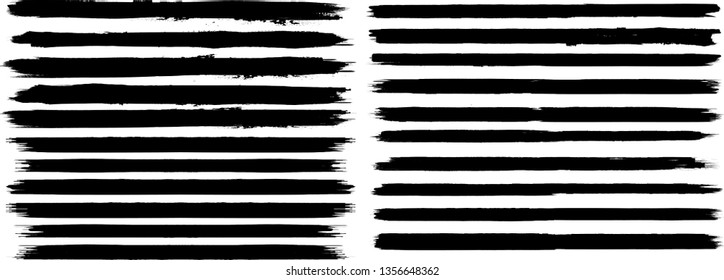 Grunge Paint Roller . Vector brush Stroke . Distressed banner . Black stripes isolated. paintbrush collection . Modern Textured shape . Dry border in Black . Bulge lines