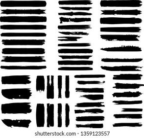 Grunge Paint Roller . Vector brush Stroke . Distressed banner . Black stripes isolated. paintbrush collection . Modern Textured shape . Dry border in Black . Bulge lines